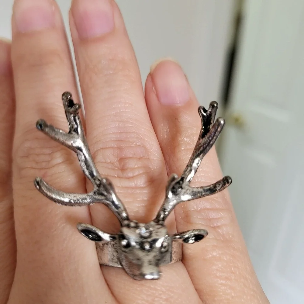 Reindeer Ring Box of 12 Silver Tone Metal Deer Head‎ Christmas Holiday Jewel